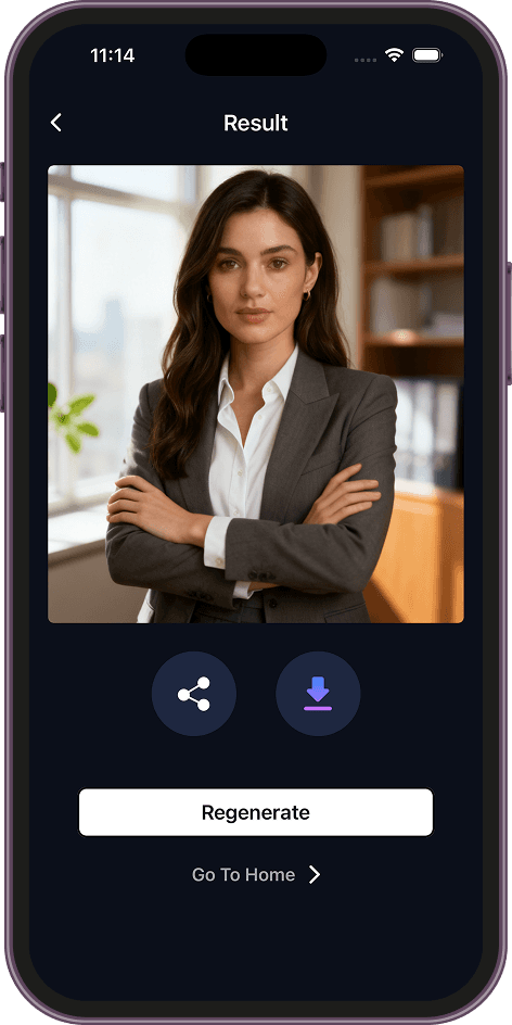 Result screen with generated headshot
